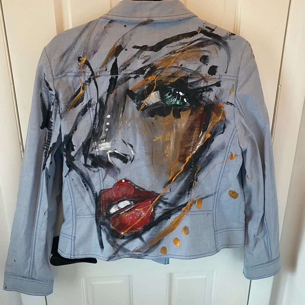 Ann Taylor Women's Jacket hand painted by NYC Artist - Picture 3 of 5